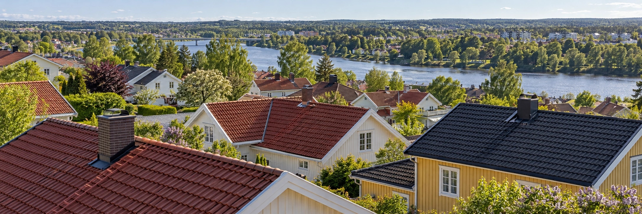 Illustrert taklandskap og bebyggelse i Østfold